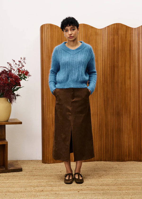 Glaieul Suedette Ankle Skirt (Brown